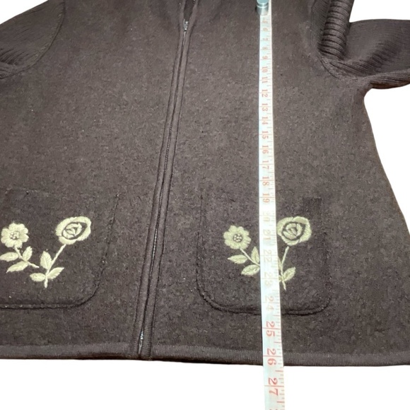 RINO ROSSI Vintage 100% Boiled Wool Cardigan Jacket Ribbed Sleeves Embroidery XL - Picture 6 of 8